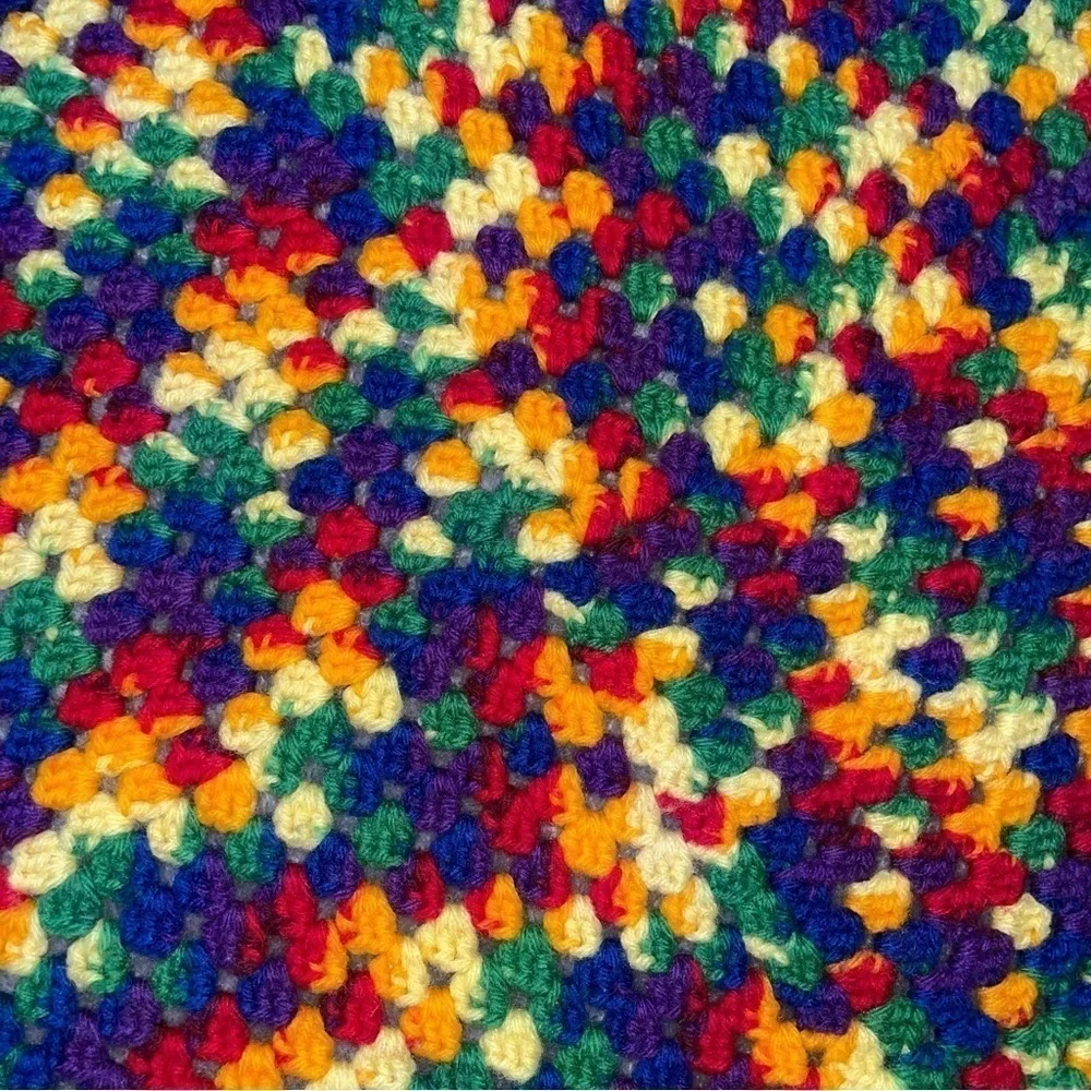 Handmade Crochet Rainbow Black Afghan Blanket Throw Granny Square OS